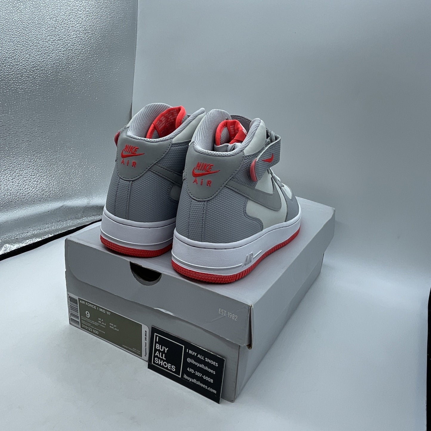 Size 9 - Nike Air Force 1 '07 Mid Pure Platinum Crimson (315123-030)
