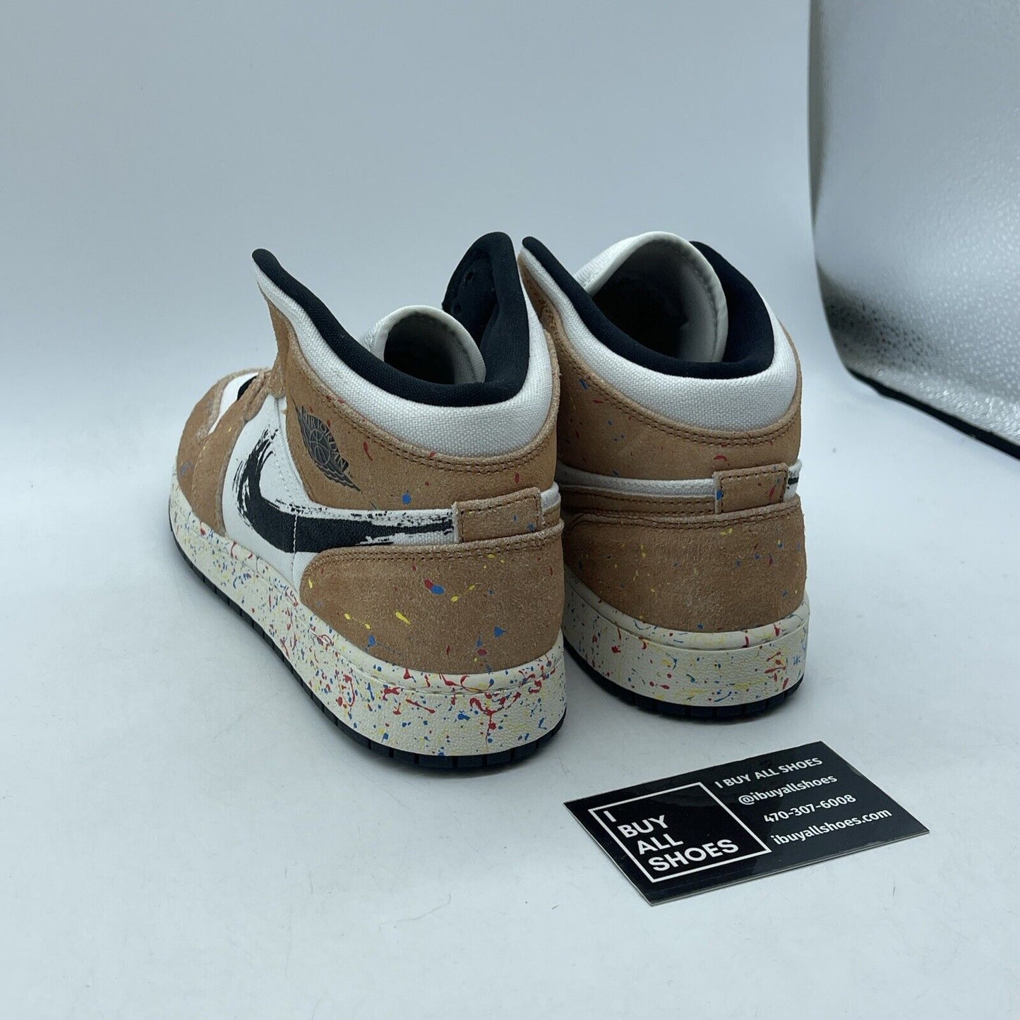 Size 7Y (GS) - Jordan 1 SE High Brushstroke Paint Splatter Suede (DA8006-100)