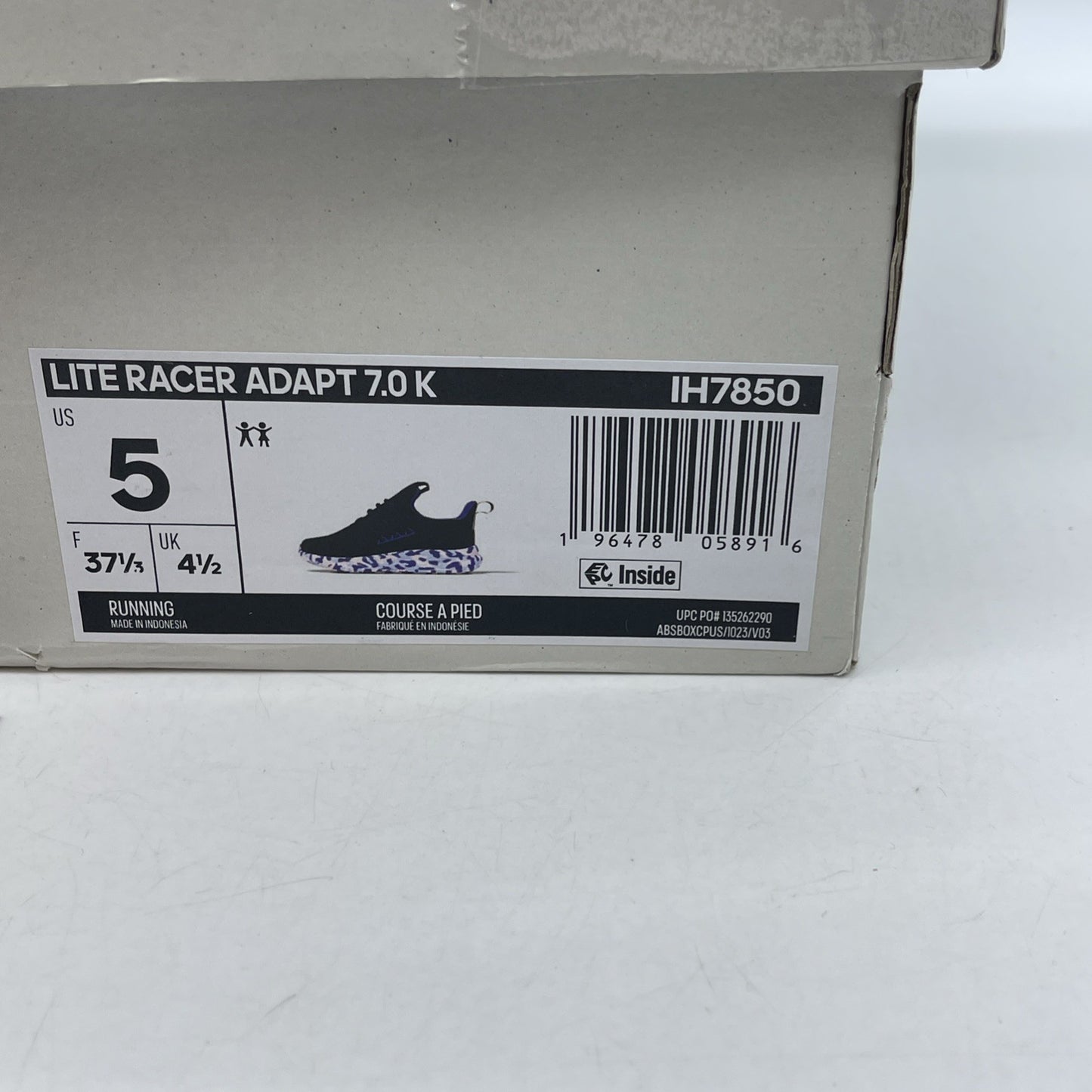 Size 5Y - Adidas Lite Racer Adapt 7.0 Shoes Black Purple Suede  (IH7850)