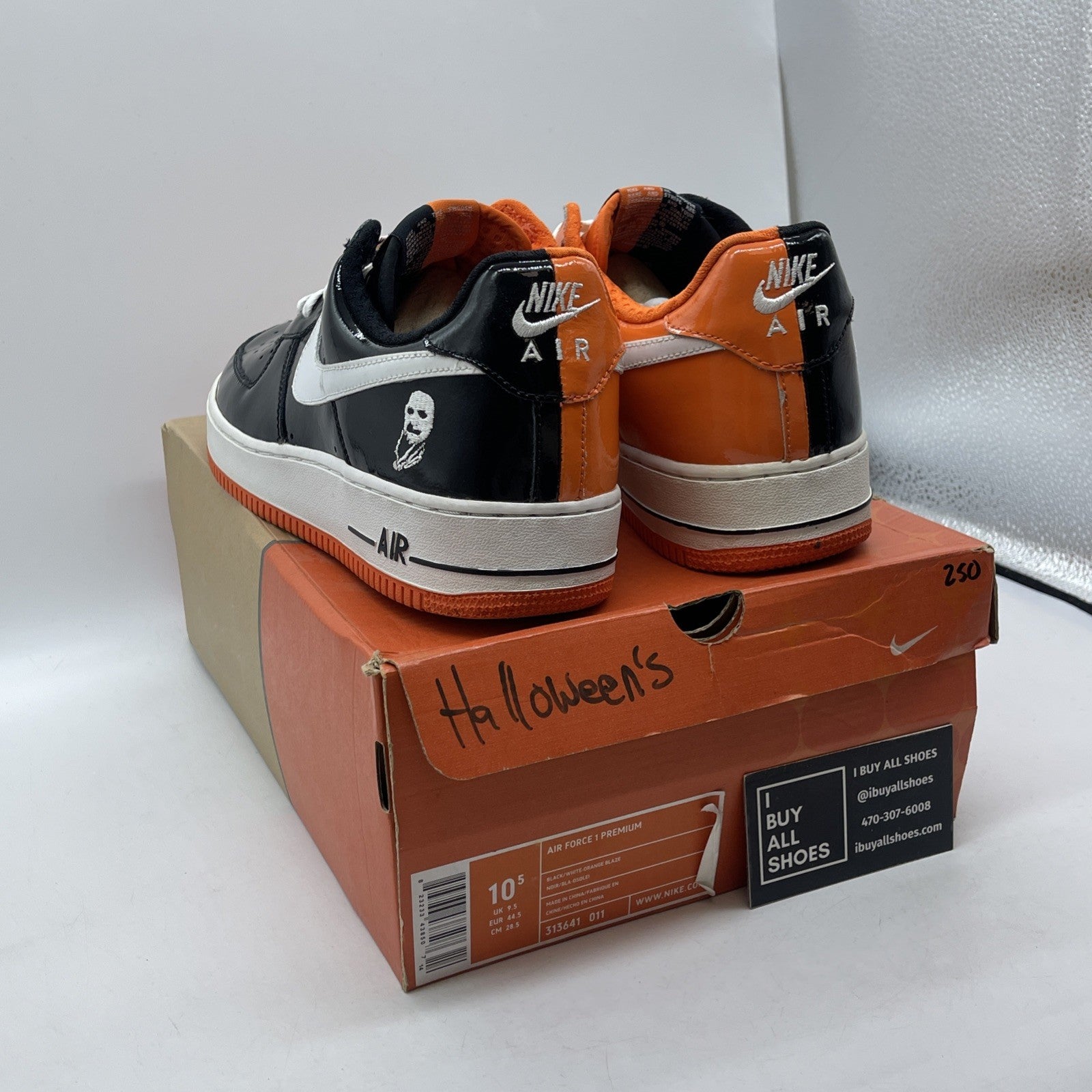 Size 10.5 - Nike Air Force 1 Premium Halloween Orange Black (313641-011)