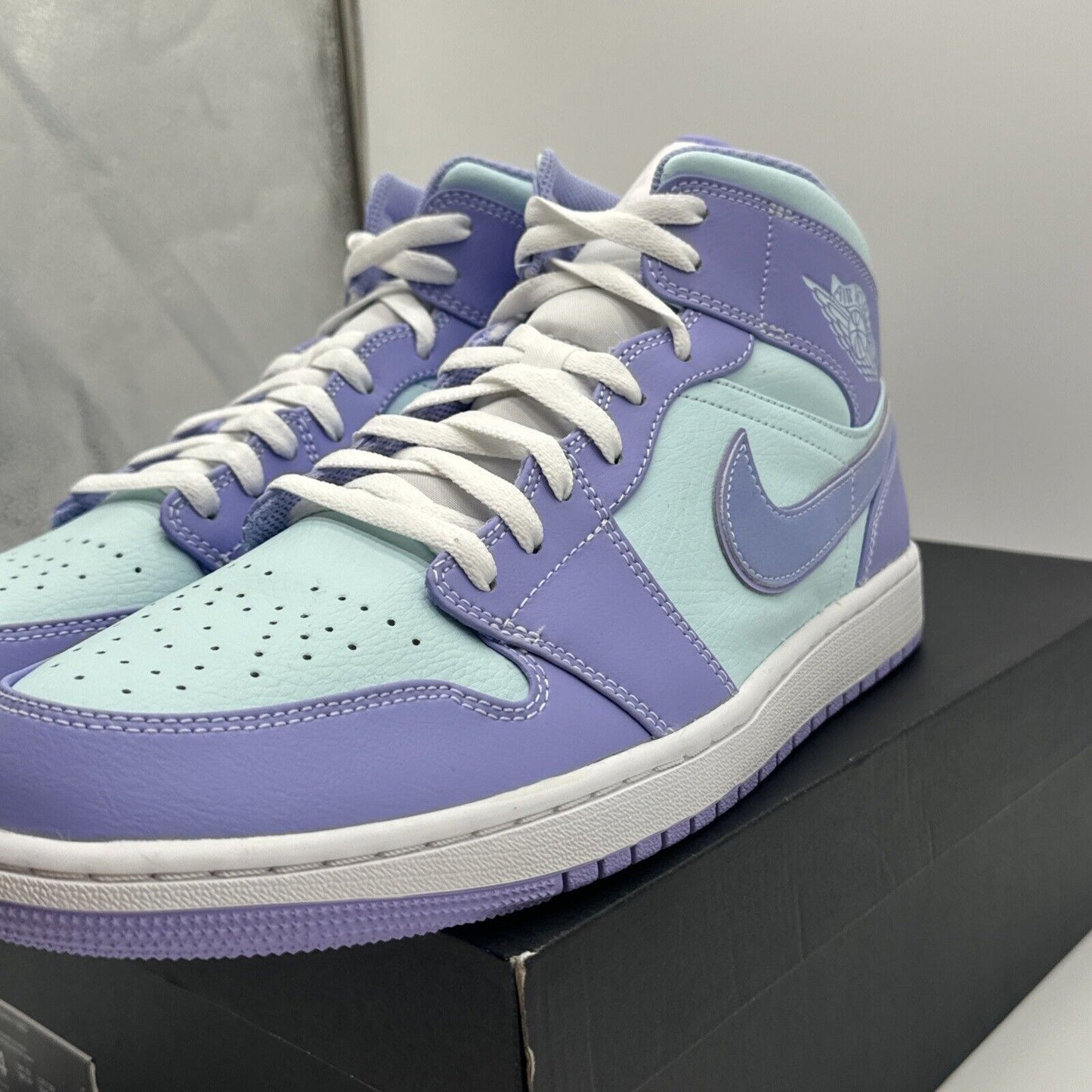 Size 14 - Jordan 1 Mid Purple Aqua Blue Unc White Midsole Nice Leather New OG Al