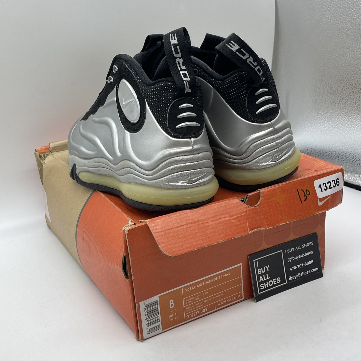 Size 8 - Nike Total Air Foamposite Max Silver Black Suede (307717-003)
