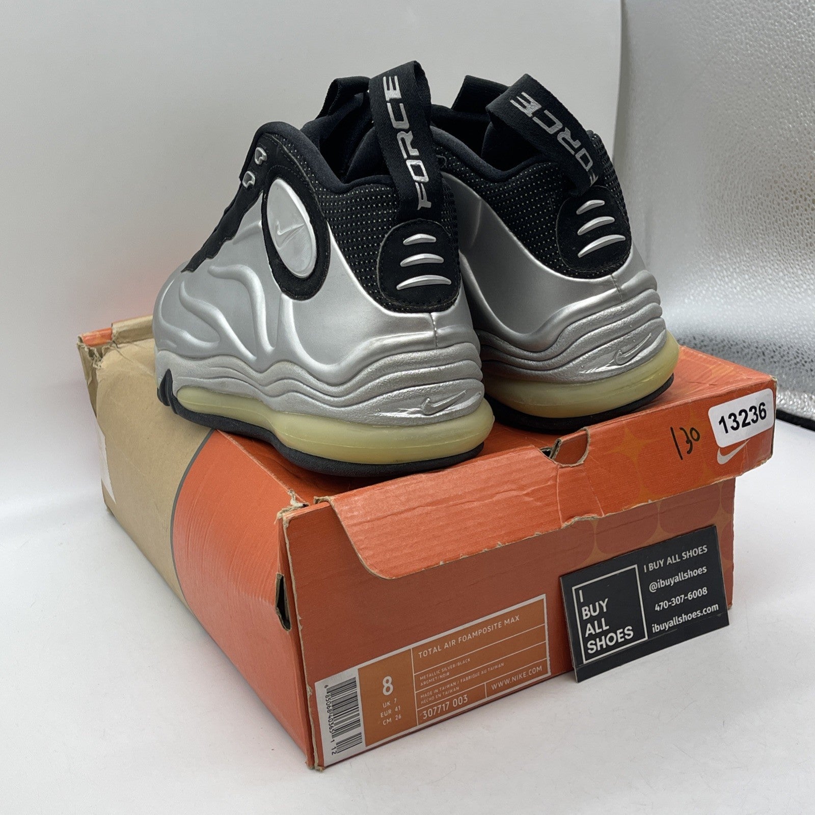 Size 8 - Nike Total Air Foamposite Max Silver Black Suede (307717-003)