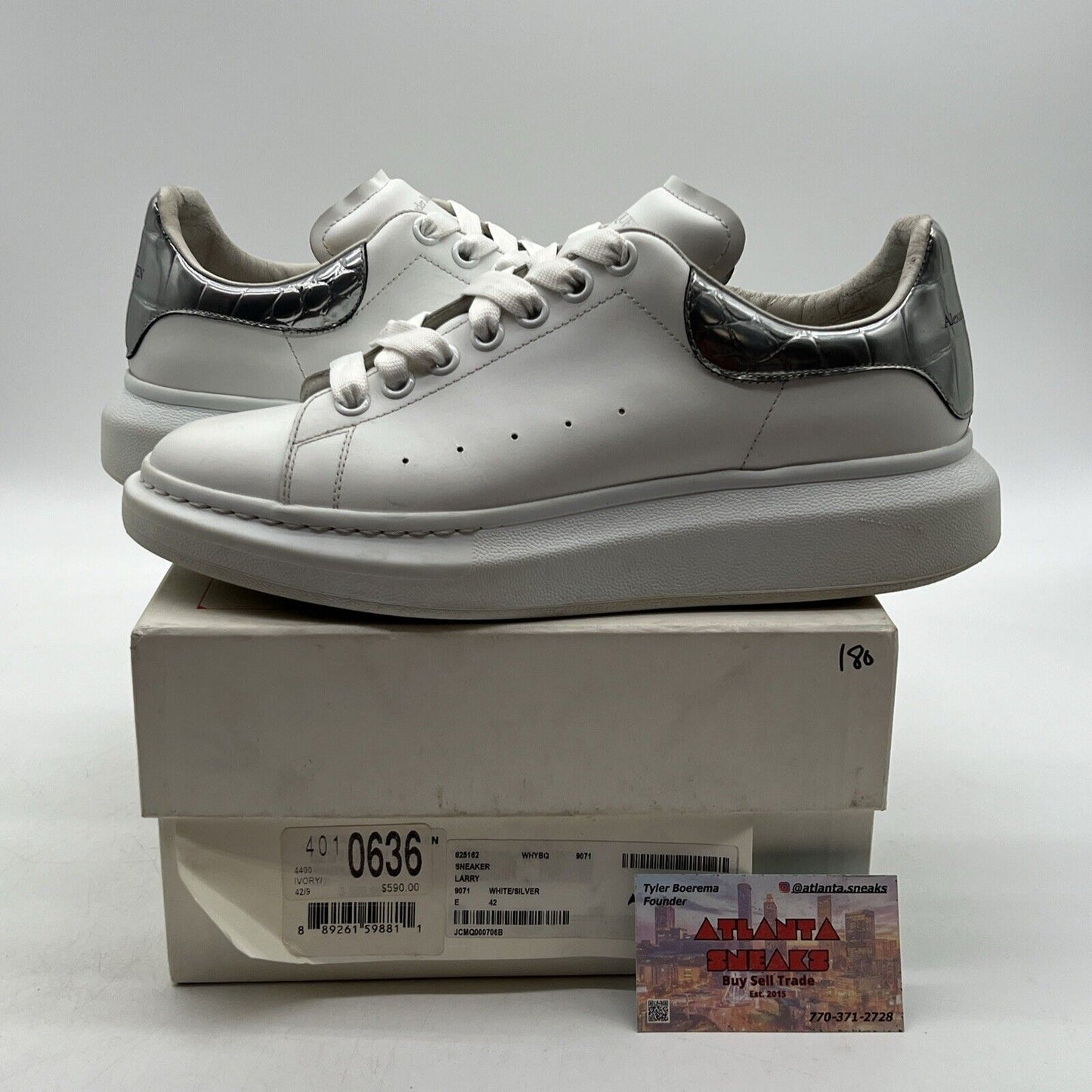 Size 9 - Alexander McQueen oversized sneaker Silver Crocodile (625162WHYBQ9071)