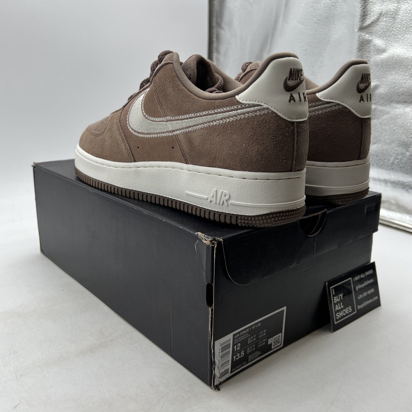 Size 12 - Nike Air Force 1 '07 LV8 Embroidered Swoosh - Mink Brown (HJ4465-200)