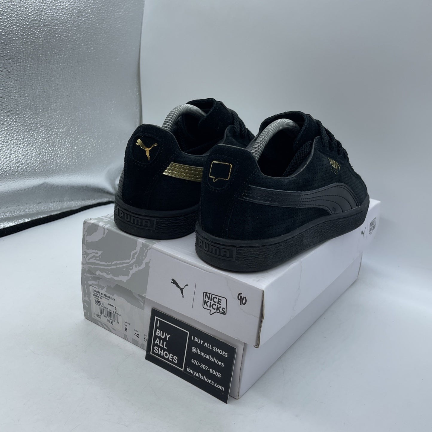 Size 9 - PUMA Nice Kicks x Suede Basket Black Gold Leather (363496-01)