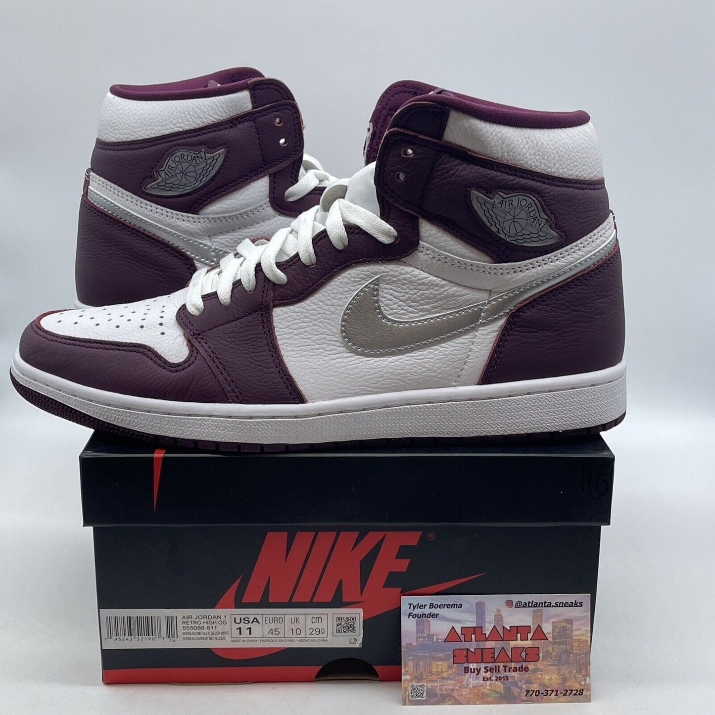 Size 11 - Jordan 1 Retro High OG Bordeaux White Sliver Leather (555088-611)