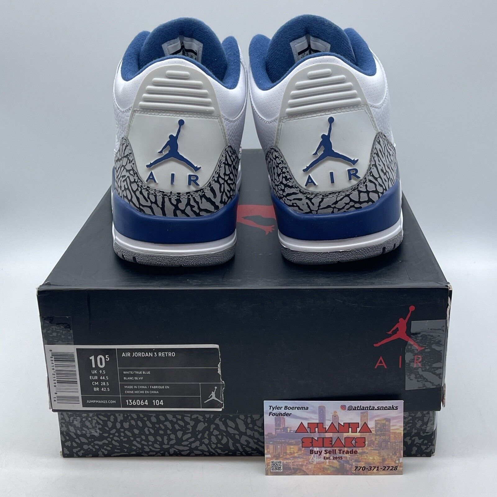 Size 10.5 - Air Jordan 3 Retro 2011 True Blue White Leather Suede (136064-104)