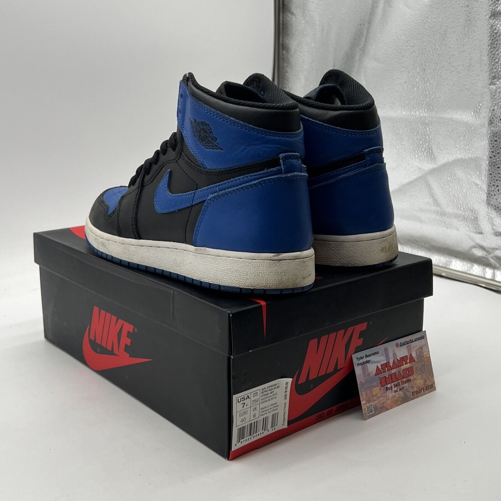 Size 7Y (GS) - Jordan 1 Retro OG High Royal White Black Leather (575441-007)