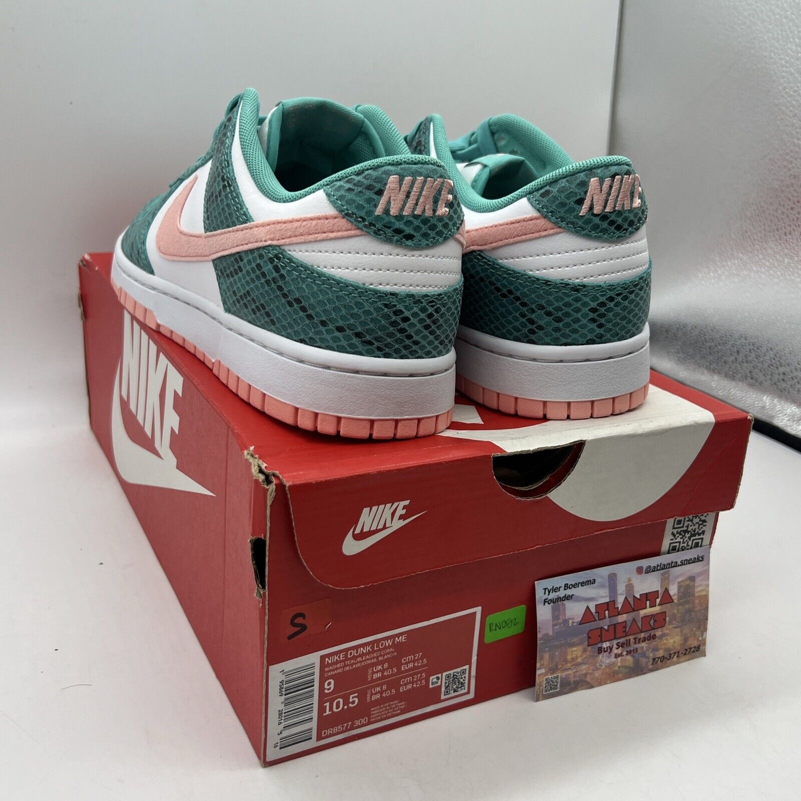 Size 9 - Nike Dunk Low Washed Teal Snakeskin 2022 Brand New Og All