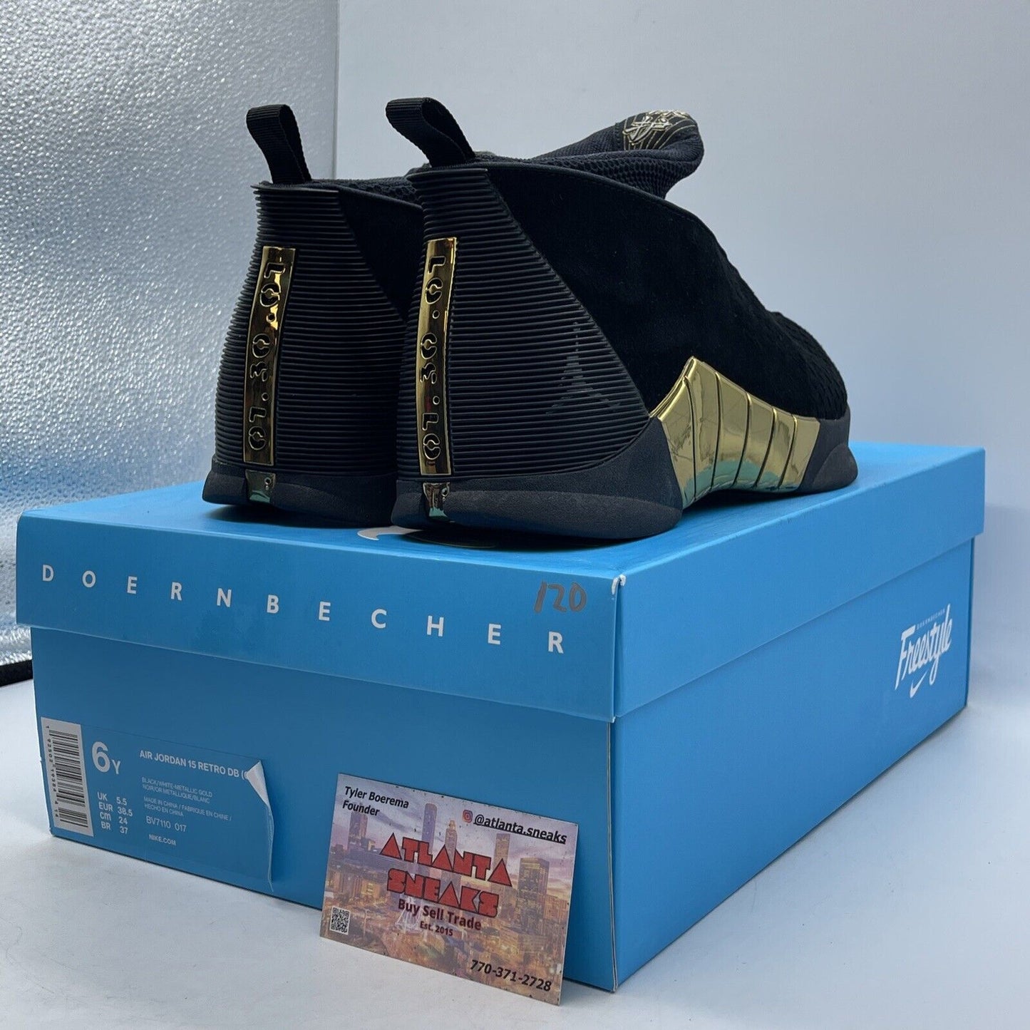 Size 6Y - Jordan 15 Retro Doernbecher (2018) (GS) Suede Black Gold (BV7110-017)