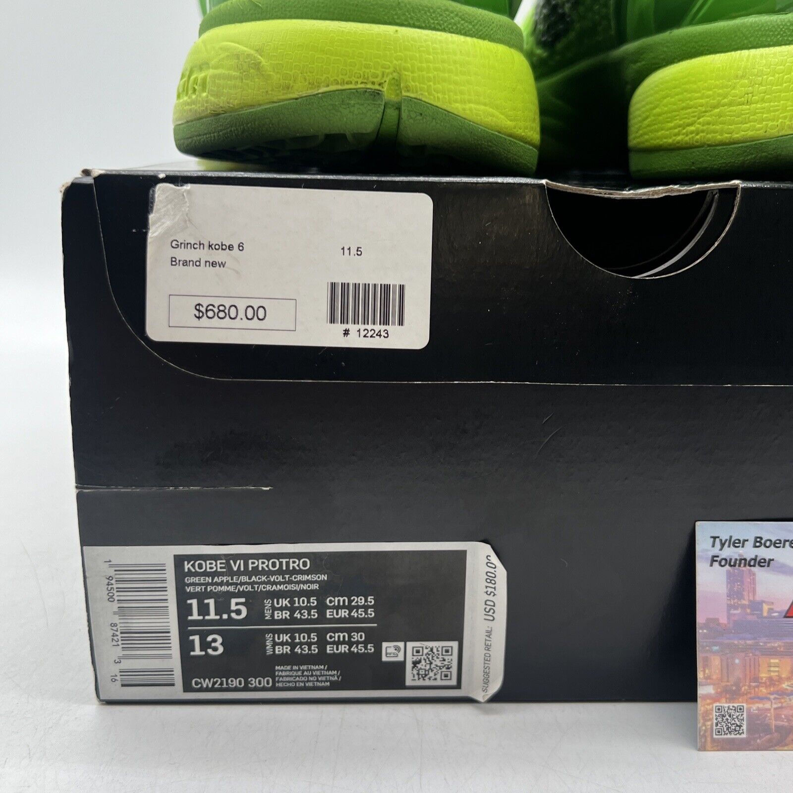 Size 11.5 - Nike Zoom Kobe 6 Protro Low Grinch Black Green Red (CW2190-300)