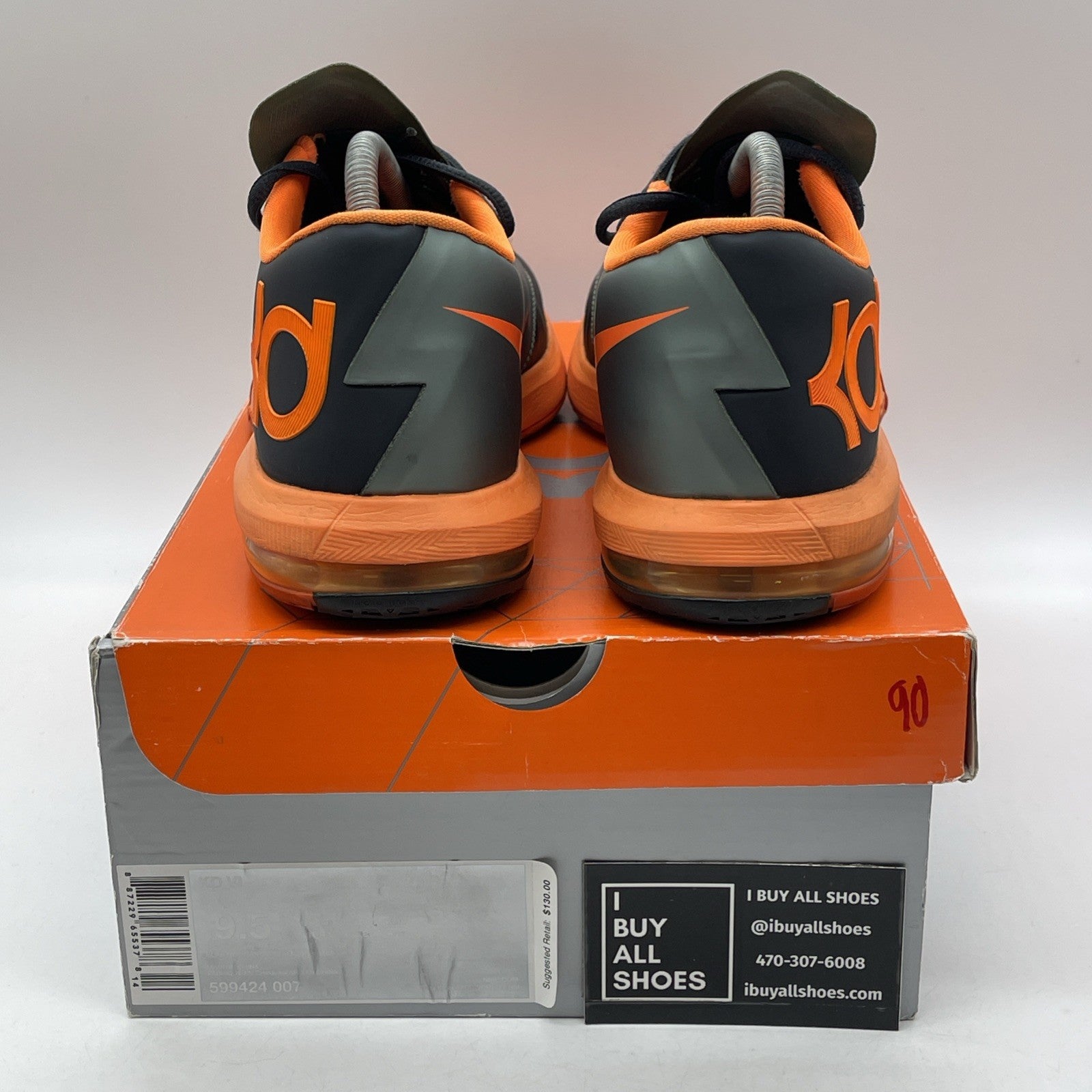 Size 9.5 - Nike KD 6 Neutral Black Grey Orange Leather  (599424-007)