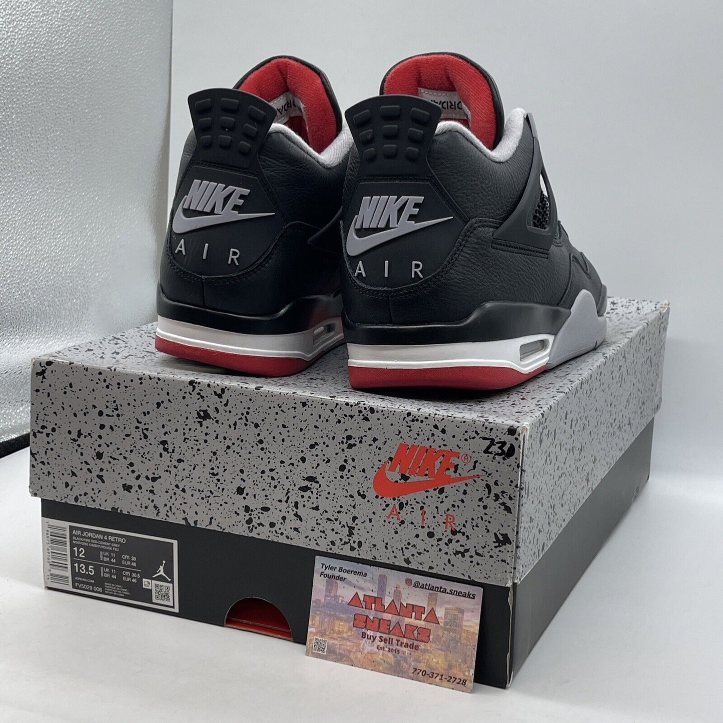 Size 12.5 - Air Jordan 4 Retro Bred Reimagined Black Leather Red (FV5029-006)