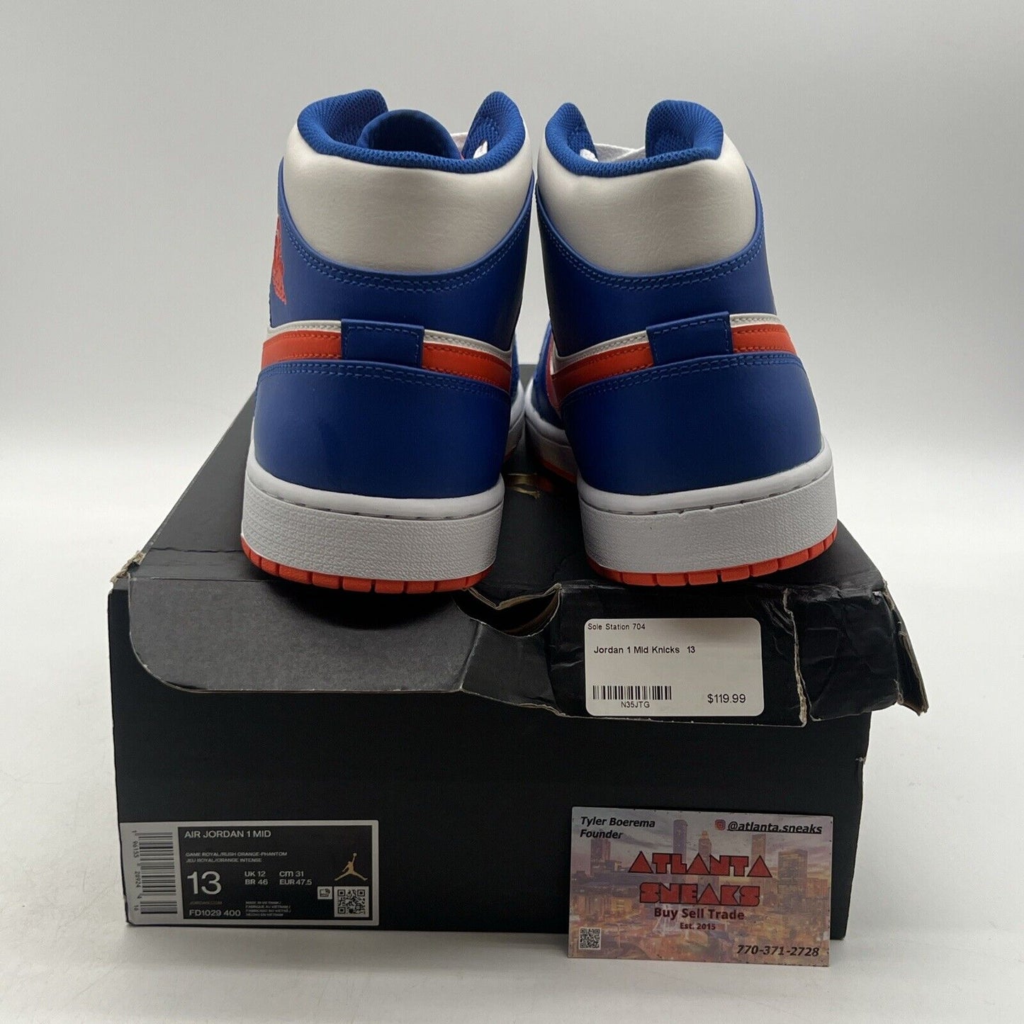 Size 13 - Jordan 1 Mid Knicks 2023 White Orange Blue (FD1029-400)