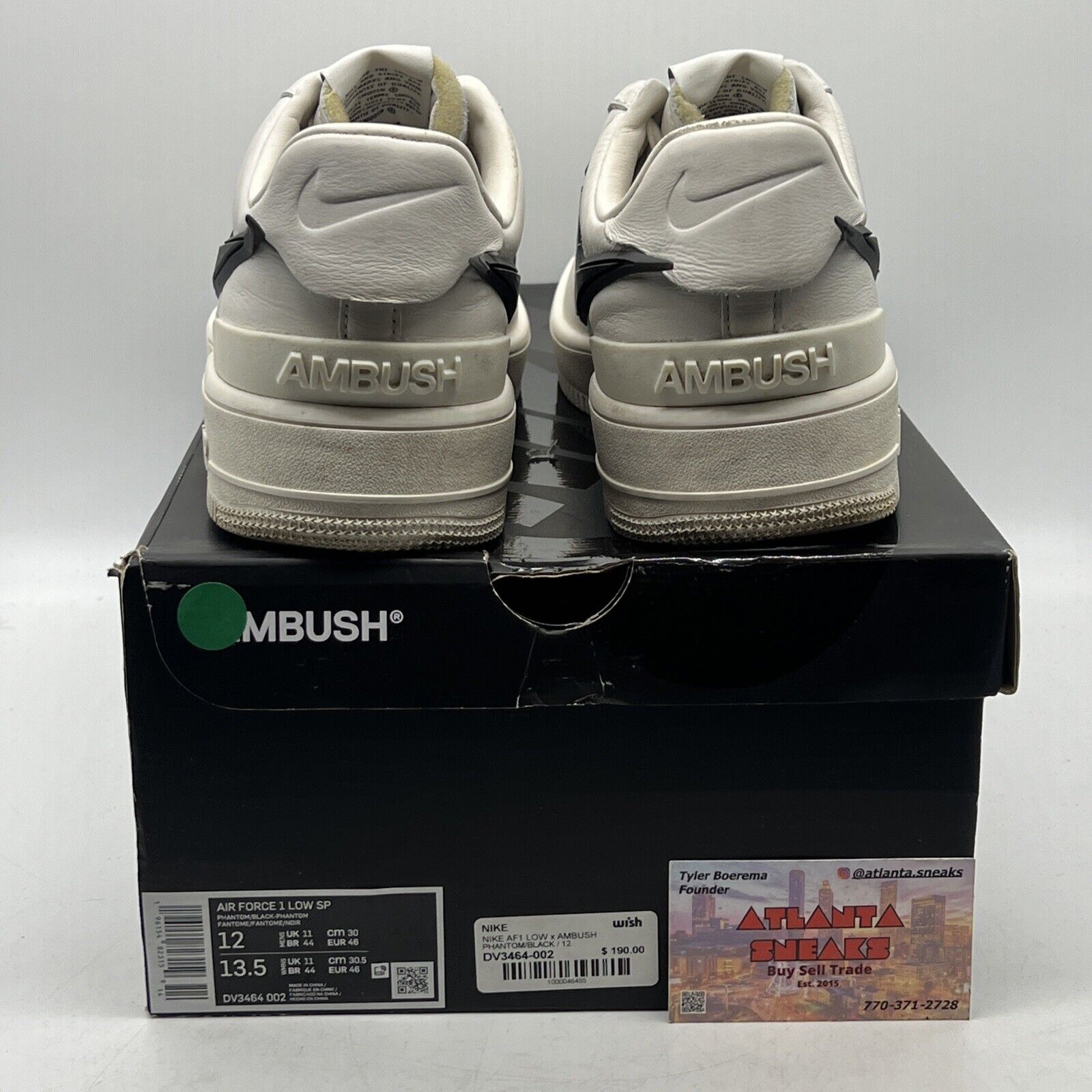 Size 12 - Nike Air Force 1 Low x AMBUSH Phantom Black White Leather (DV3464-002)