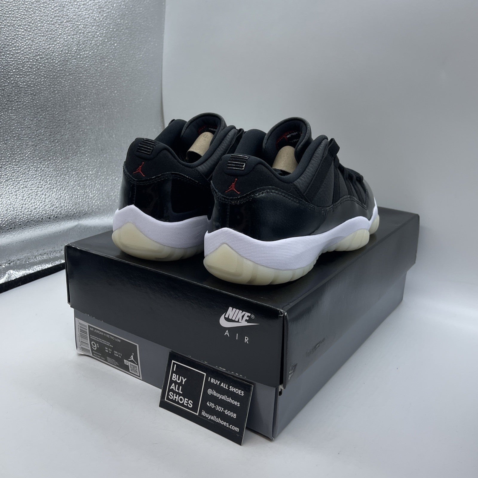 Size 9.5 - Air Jordan 11 Retro Low 72-10 Black Leather (AV2187-001)
