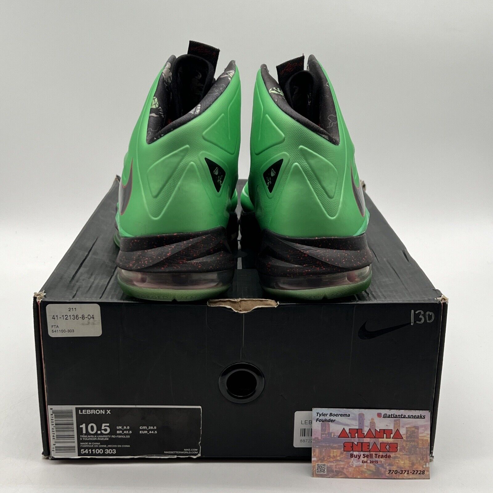 Size 10.5 - Nike LeBron 10 Cutting Jade Black Red Green (541100-303)