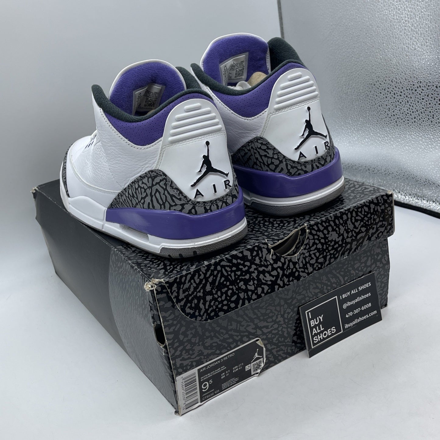Size 9.5 - Jordan 3 Retro Mid Dark Iris White Purple Grey Suede (CT8532-105)