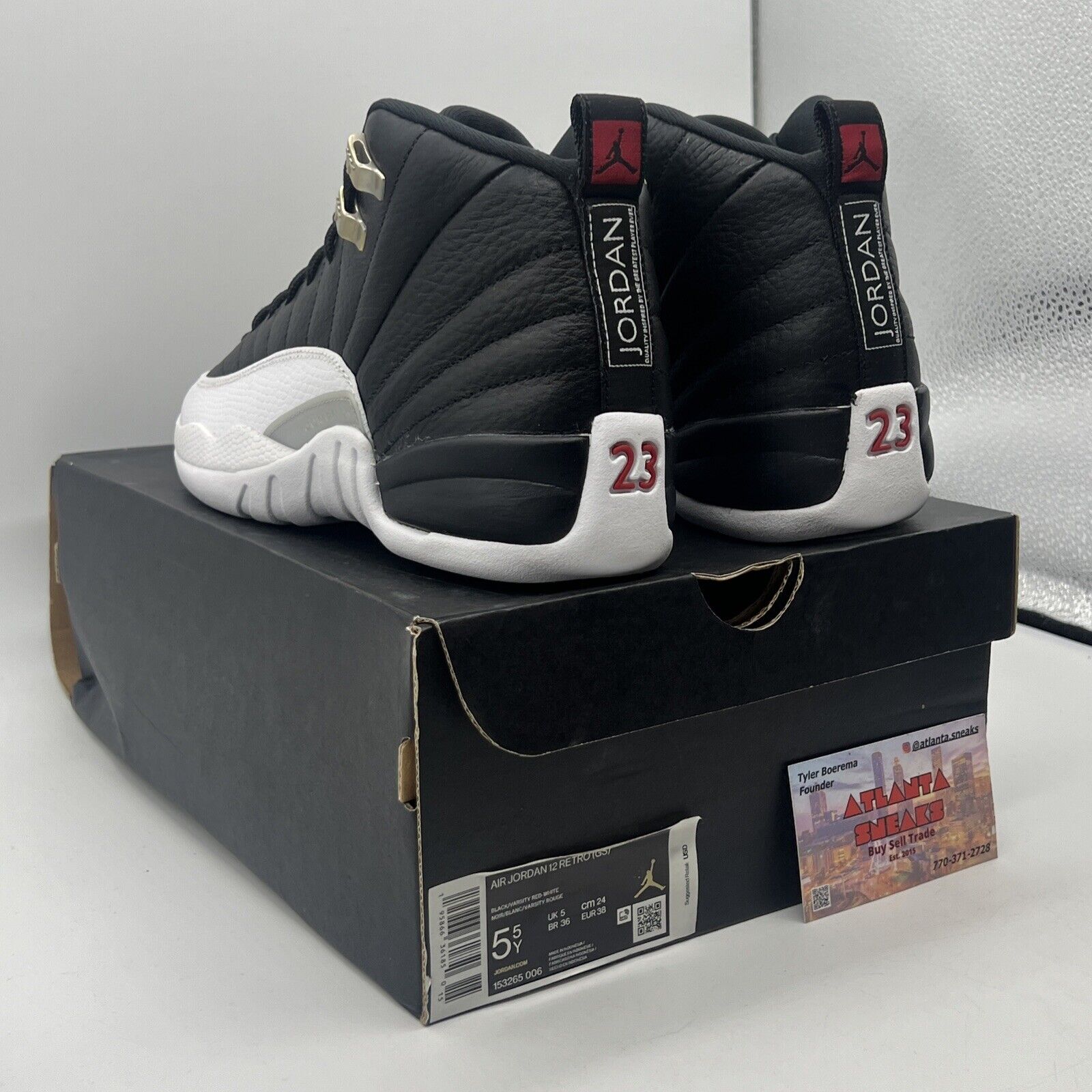 Size 4.5 - Jordan 12 Retro Mid Playoff Black White Red Leather (153265-006)