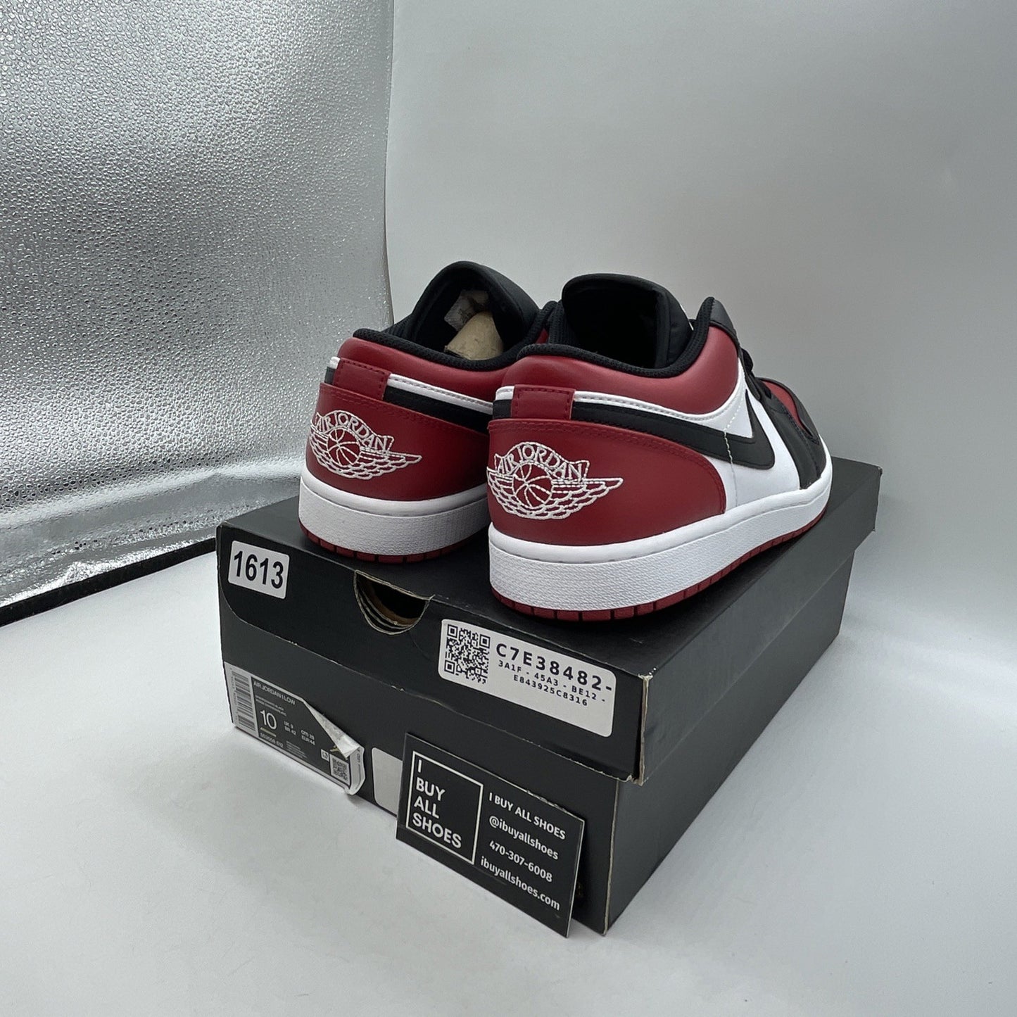 Size 10 - Air Jordan 1 Low Bred Toe Red White Black Leather (553558-612)