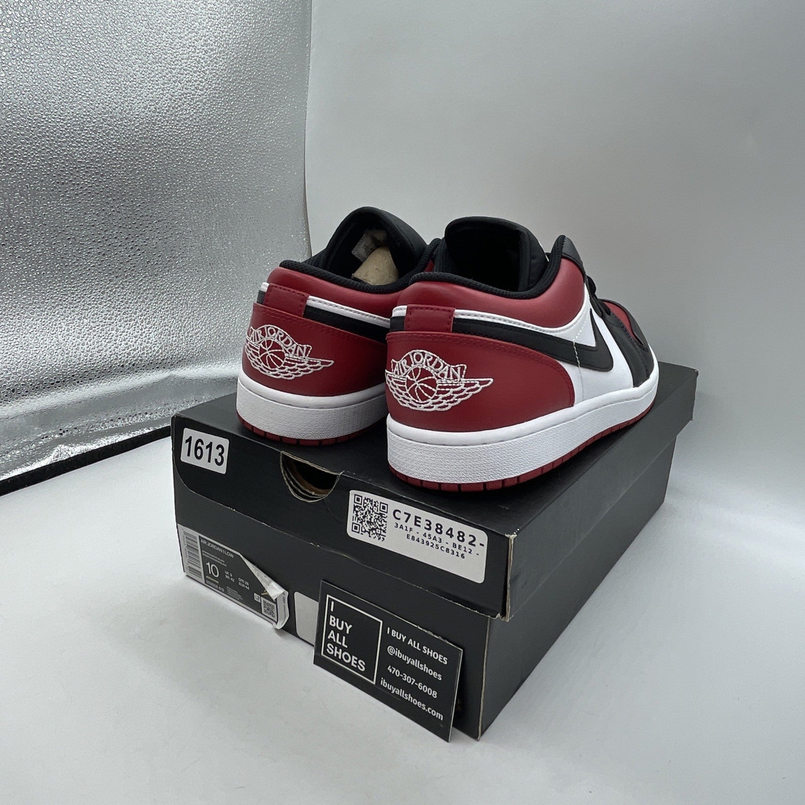 Size 10 - Air Jordan 1 Low Bred Toe Red White Black Leather (553558-612)
