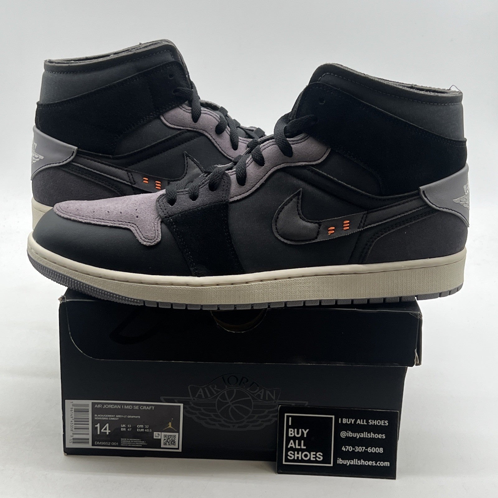 Size 14 - Air Jordan 1 SE Craft Mid Inside Out - Black (DM9652-001)