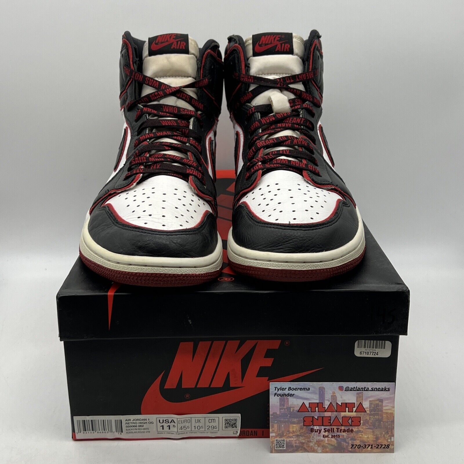 Size 11.5 - Jordan 1 Retro High OG Bloodline 2019 Black Red White (555088-062)