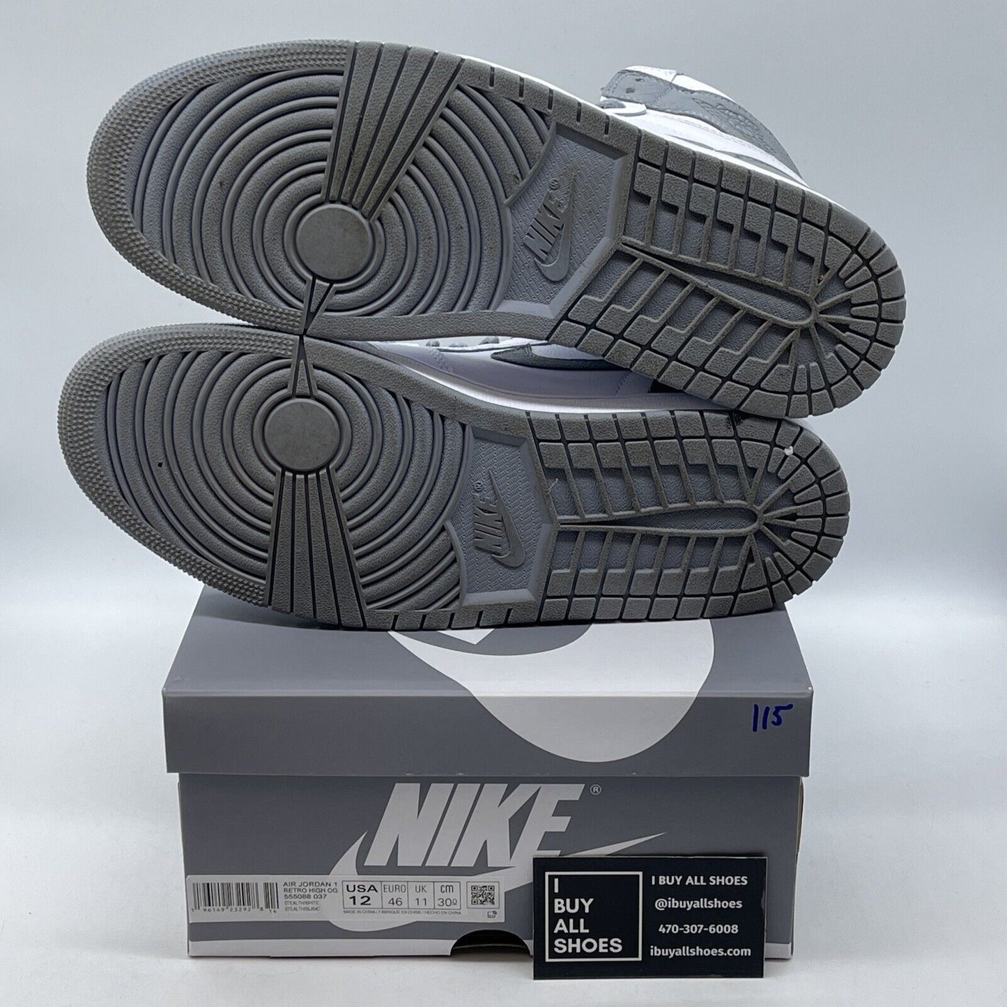 Size 12 - Jordan 1 Retro High OG Stealth White Grey Leather (555088-037)