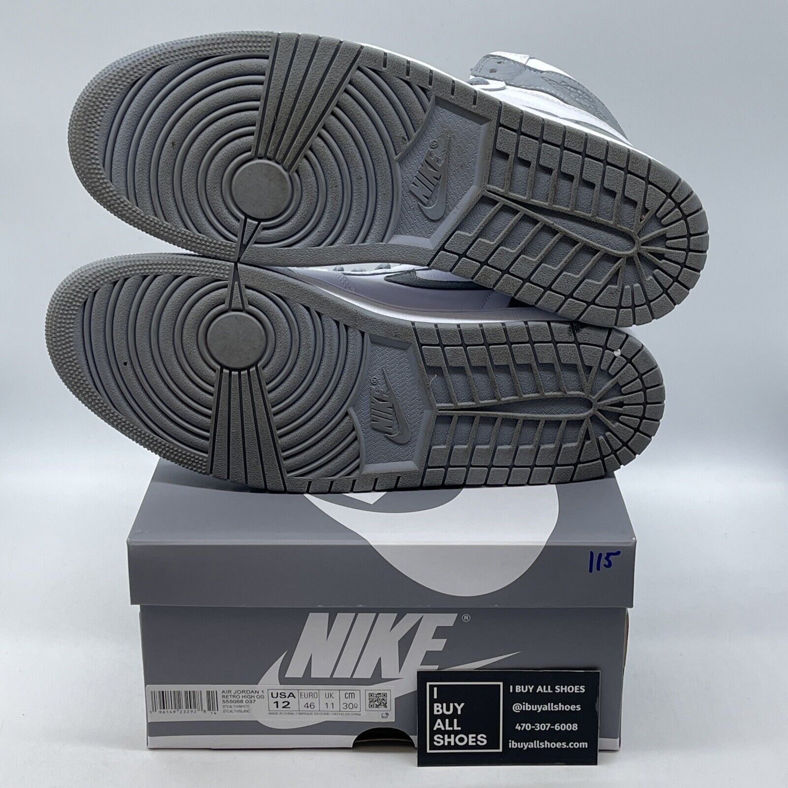 Size 12 - Jordan 1 Retro High OG Stealth White Grey Leather (555088-037)