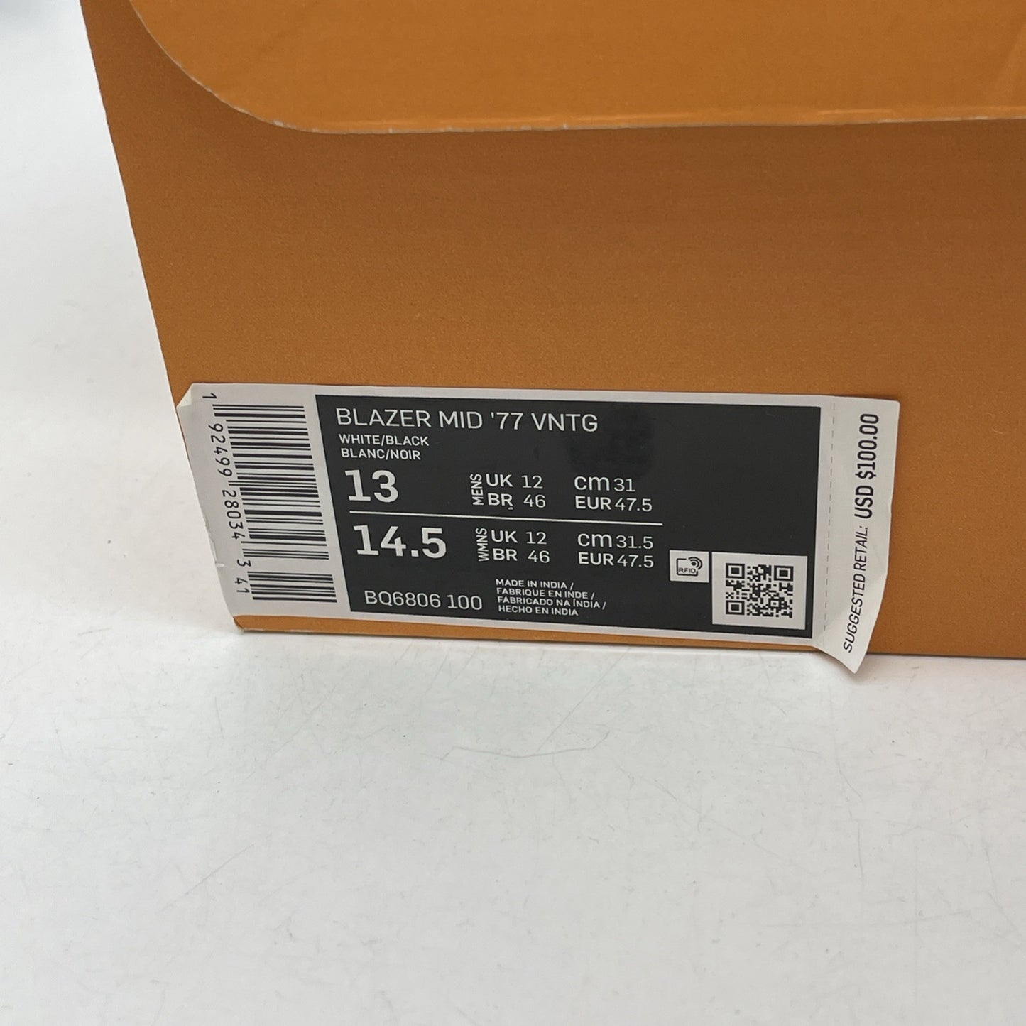 Size 13 - Nike Blazer Mid 77 Vintage White Black 2019 (BQ6806-100)