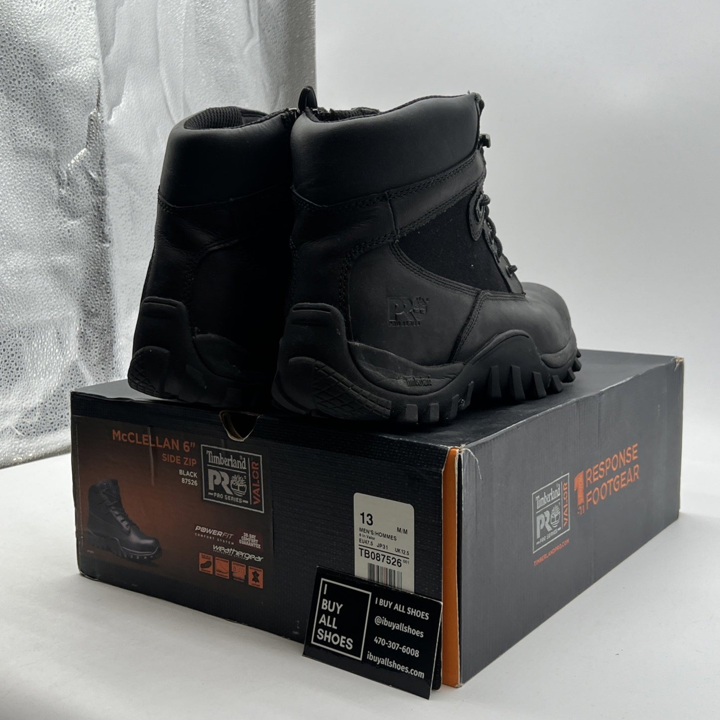 Size 13 - Timberland PRO Valor Duty 6" Boot Side Zip Comp Toe Black Leather