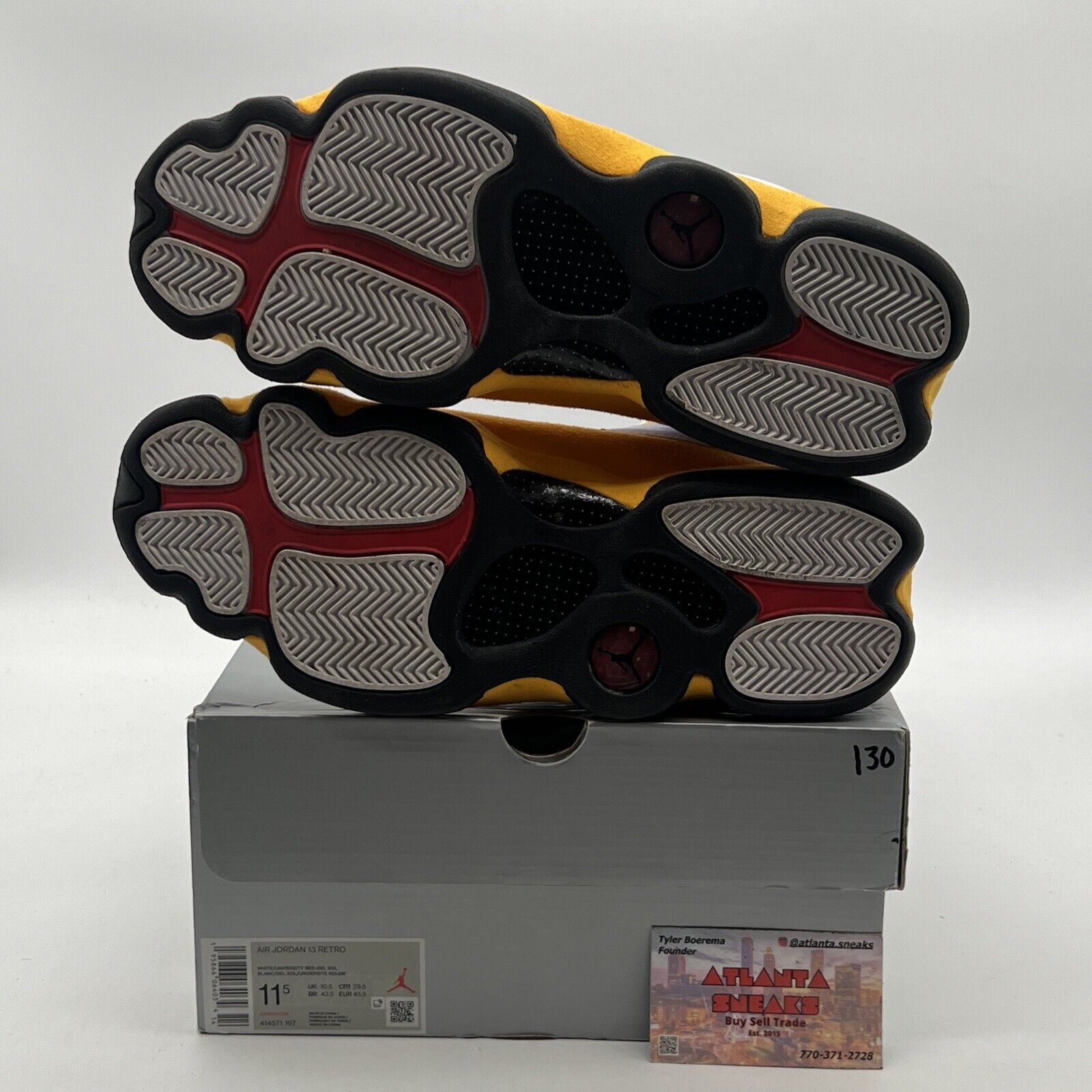 Size 11.5 - Jordan 13 Del Sol 2022 Black White Yellow Suede Leather (414571-167)