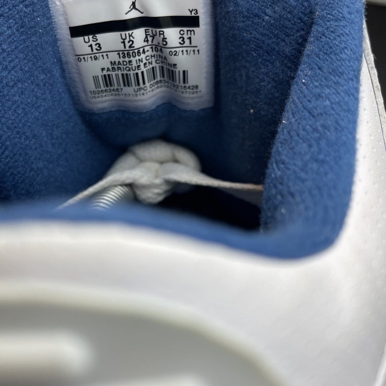 Size 13 - Air Jordan 3 Retro 2011 True Blue White Leather (136064-104)