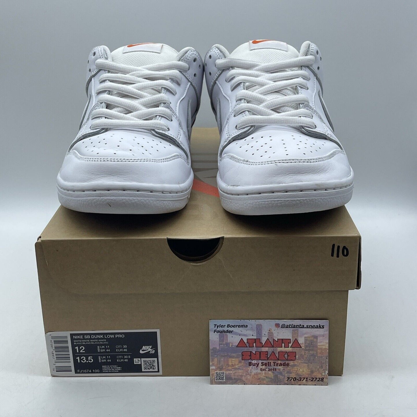 Size 12 - Nike SB Dunk Low Pro Triple White Leather Orange (FJ1674-100)