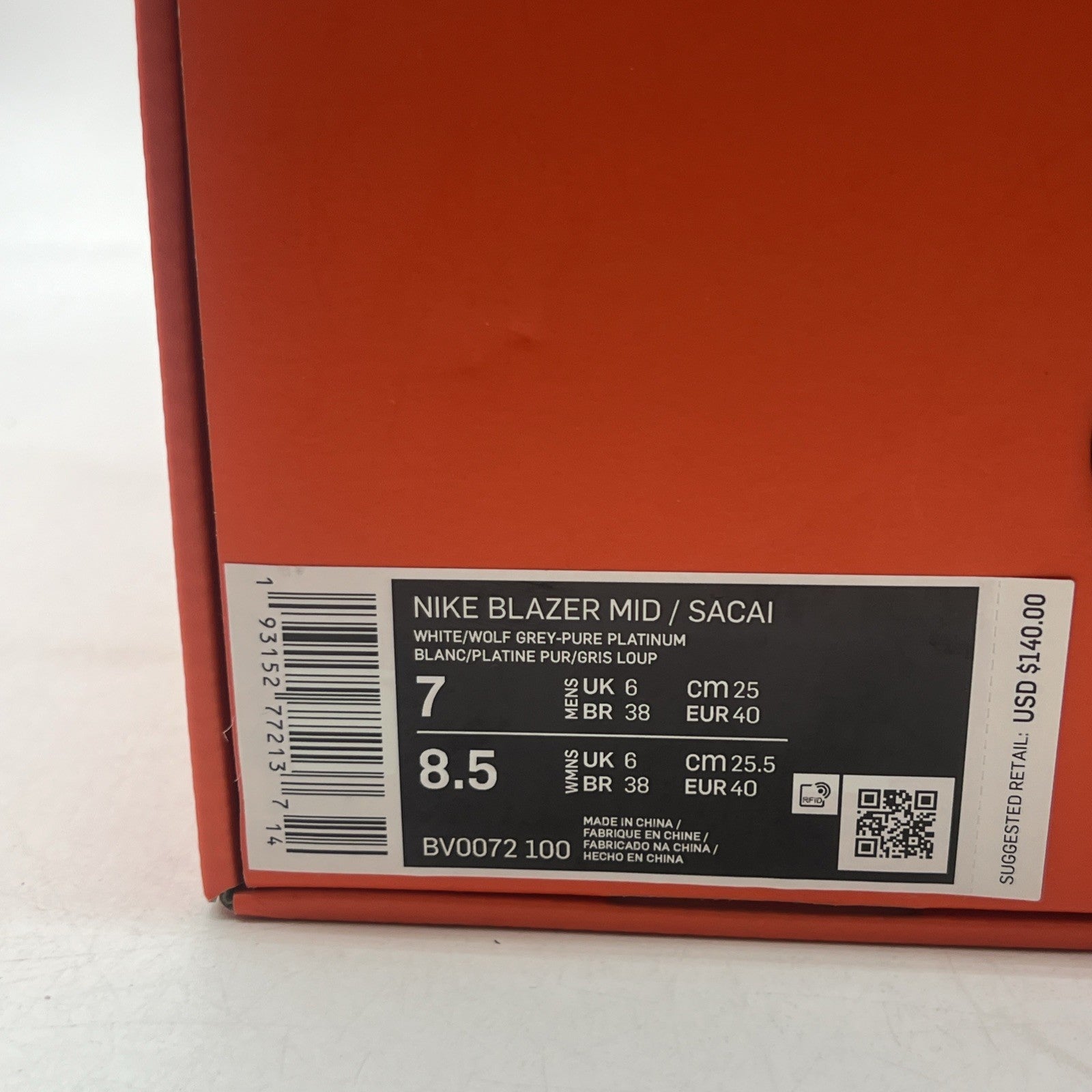 Size 7 - Nike sacai x Blazer Mid White Grey (BV0072-100)