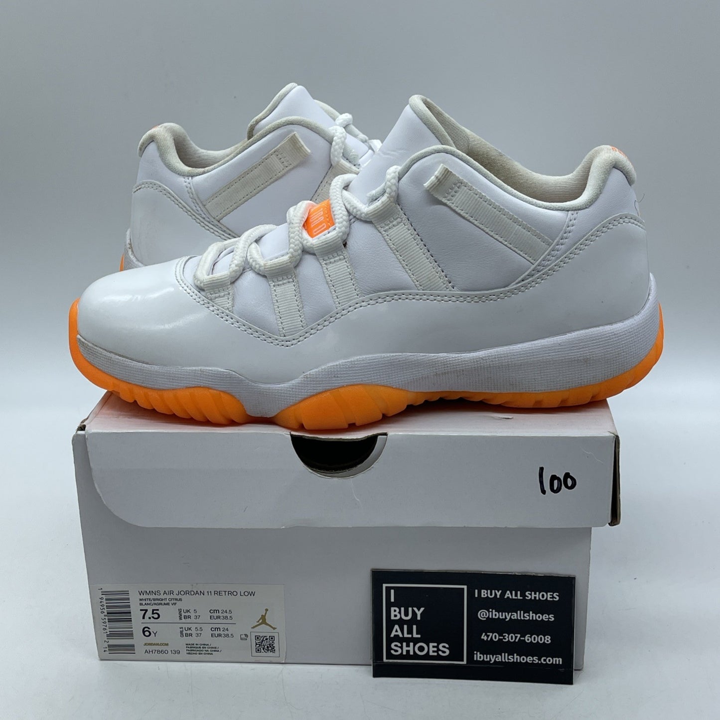 Size 7.5W - Air Jordan 11 Retro Low Bright Citrus White Leather (AH7860-139)