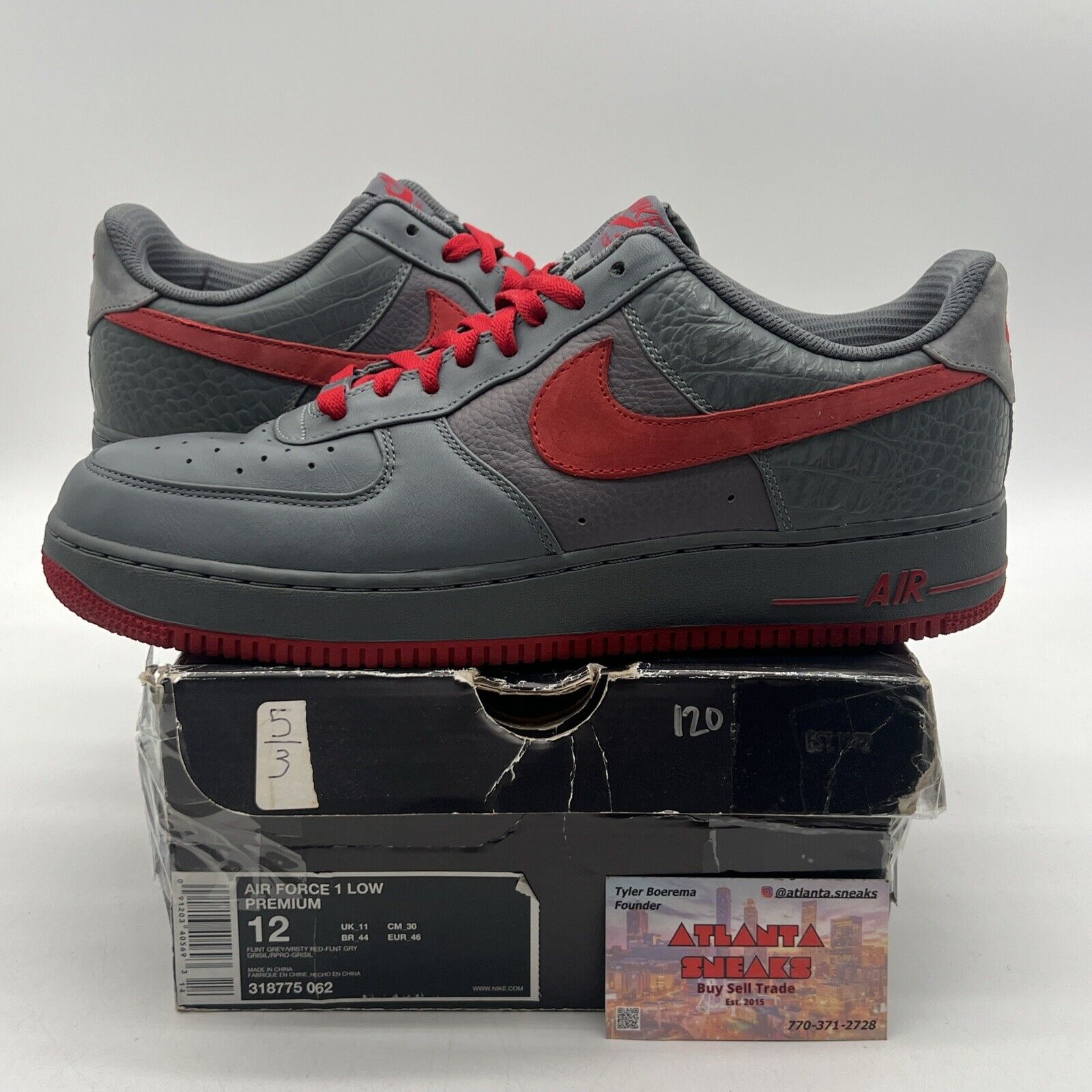 Size 12 - Nike Air Force 1 Premium Flint Varsity Red Grey (31877-062)