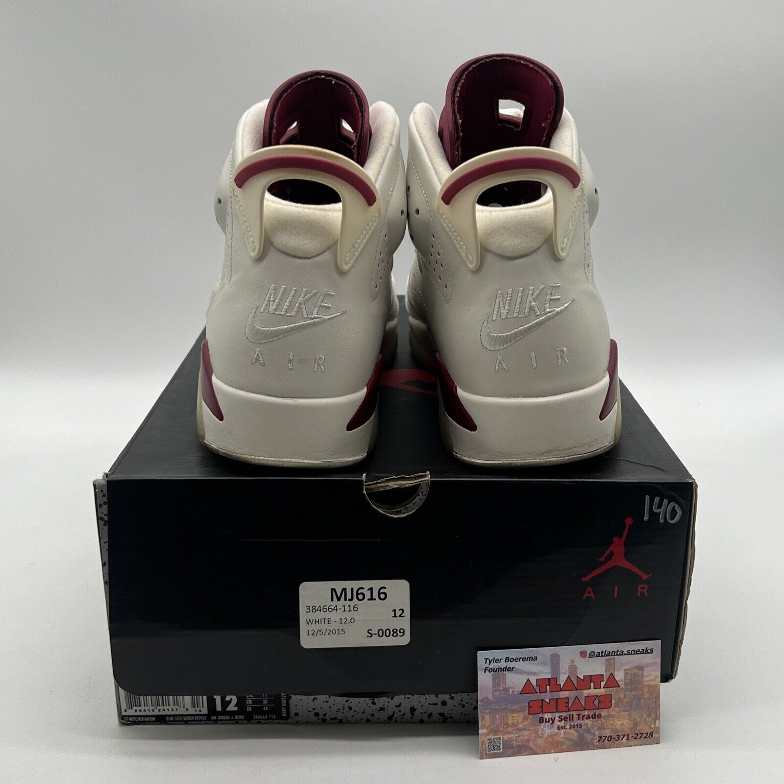 Size 12 - Air Jordan 6 Retro 2015 Maroon White Leather (384664-116)