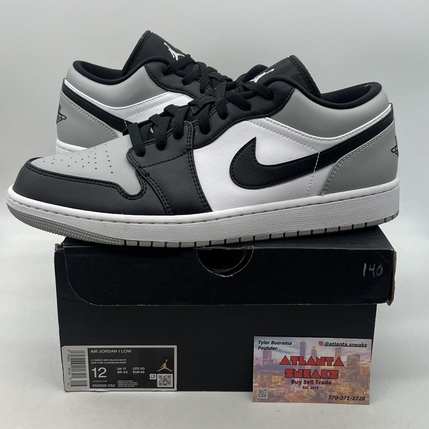 Size 12 - Jordan 1 Low Shadow Toe Black White Grey Leather (553558-052)