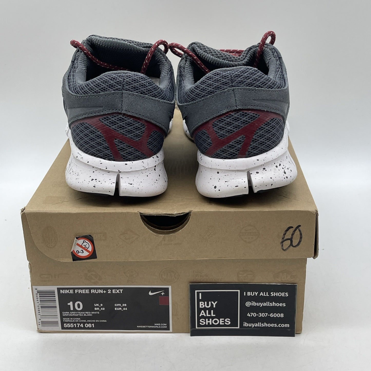 Size 10 - Nike Free Run 2 gray and crimsom red (555174-061)