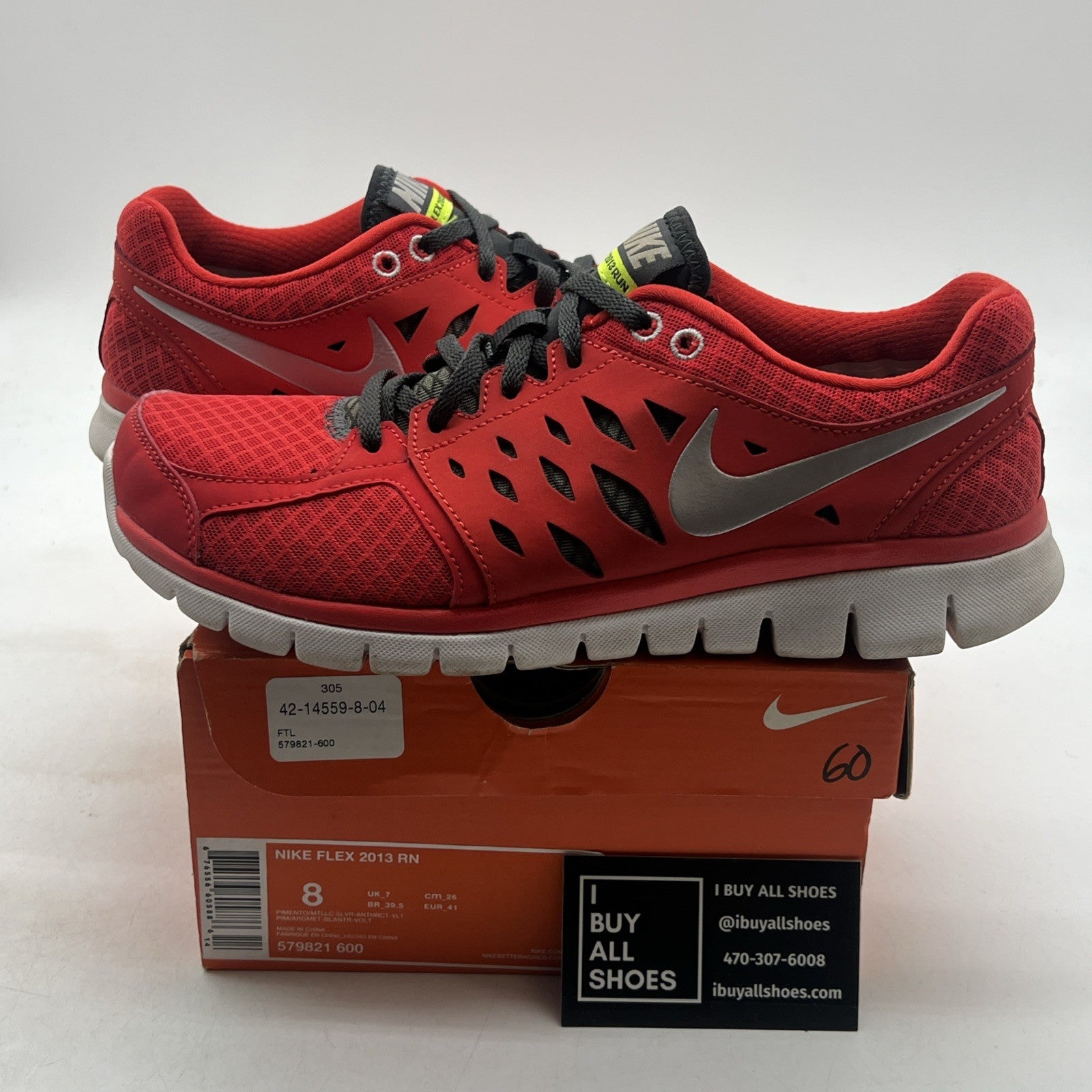 Size 8 - Nike Flex 2013 Run Red Men’s Sneakers (579821-600)
