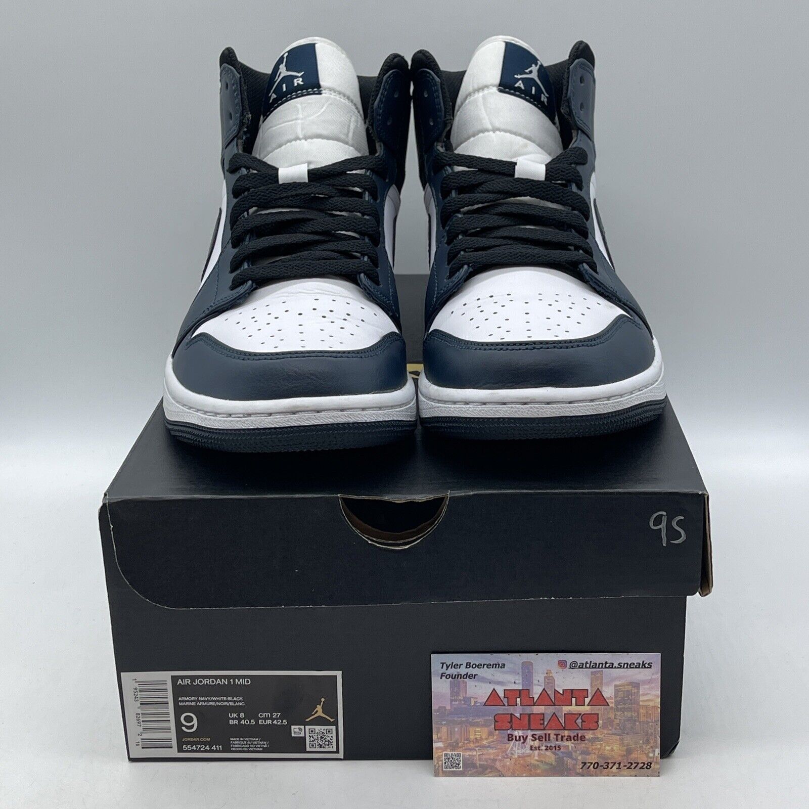 Size 9 - Jordan 1 Mid Armory Navy 2021 White Leather Black Suede (554724-411)