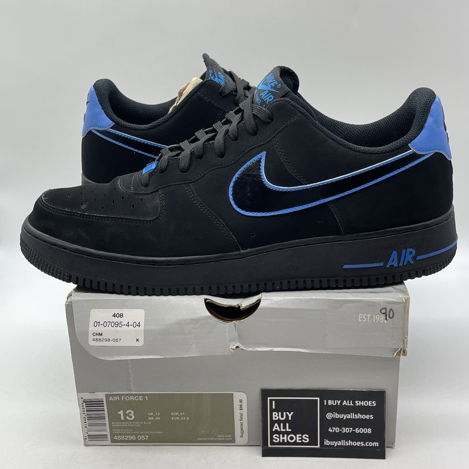 Size 13 - Nike Air Force 1 Low Black Photo Blue (488298-057)