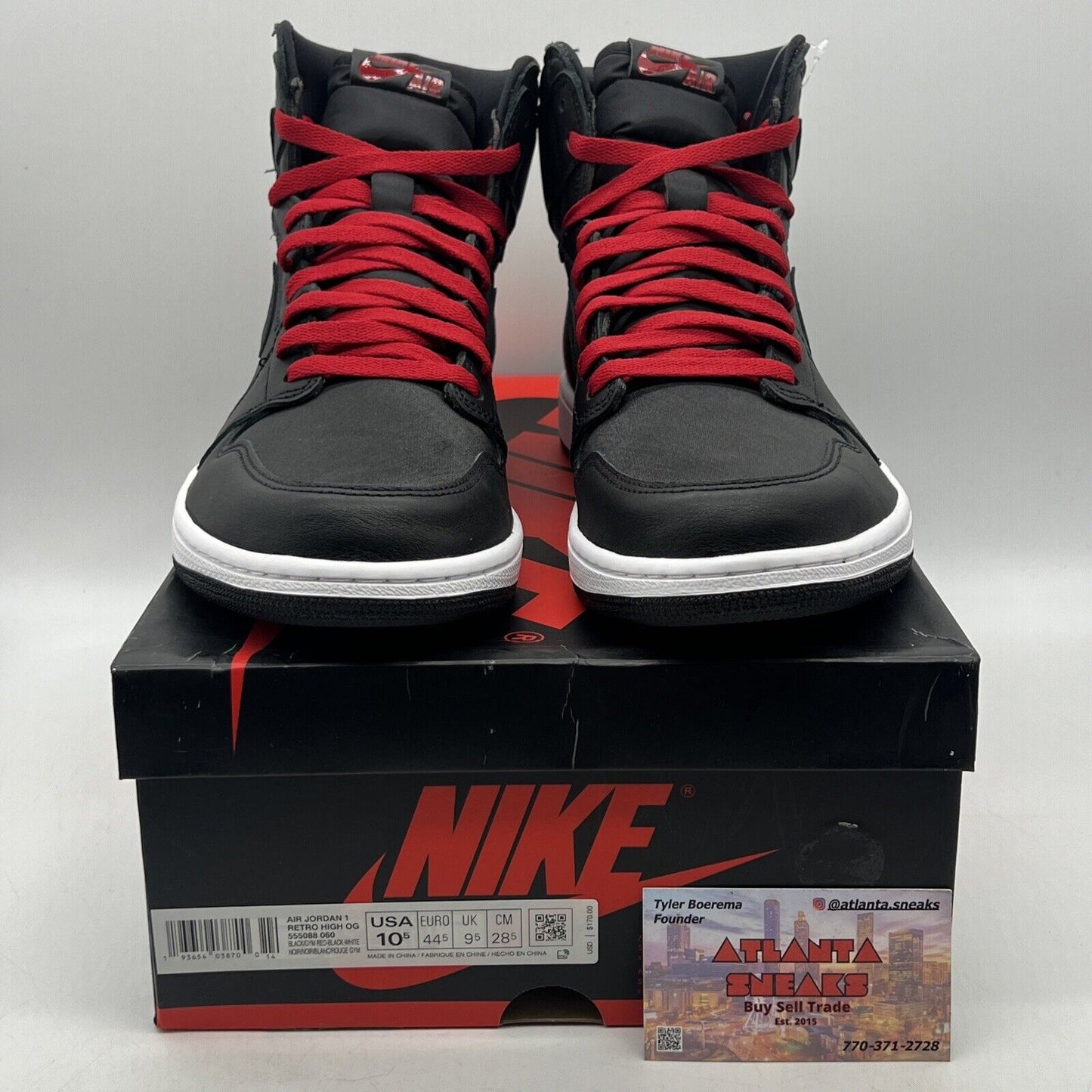 Size 10.5 - Air Jordan 1 Retro OG High Black Gym Red White (555088-060)