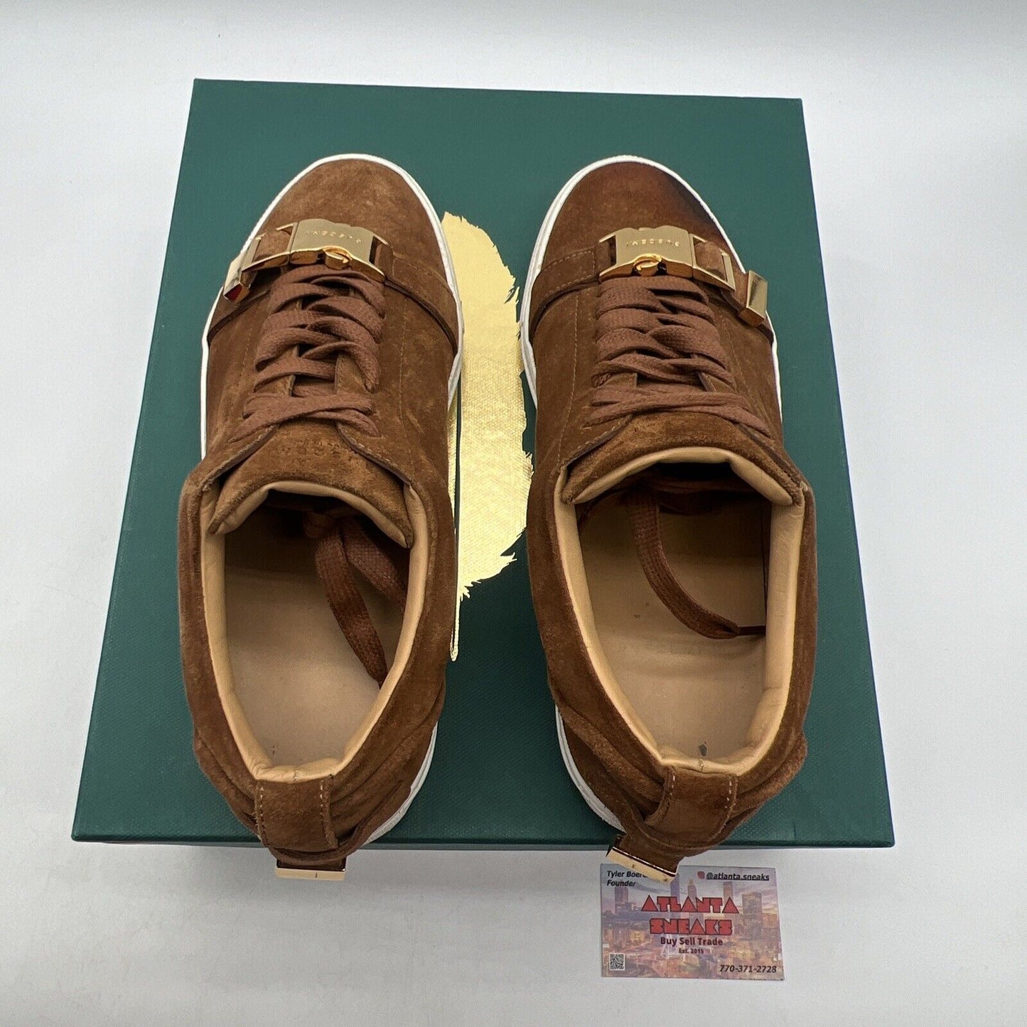 Size 9 - Buscemi Brown Suede Gold Buckle Low Top Sneakers