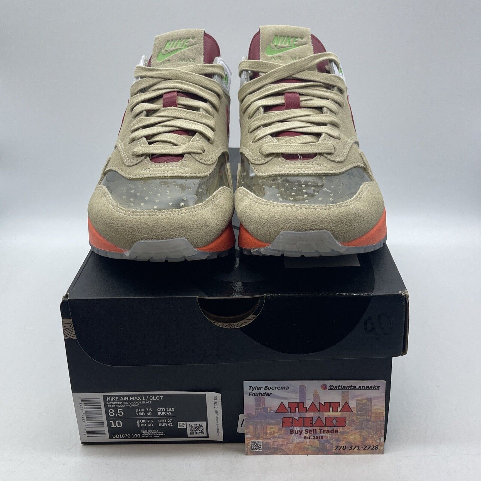 Size 8.5 - Nike CLOT x Air Max 1 2021 Kiss of Death Suede (DD1070-100)