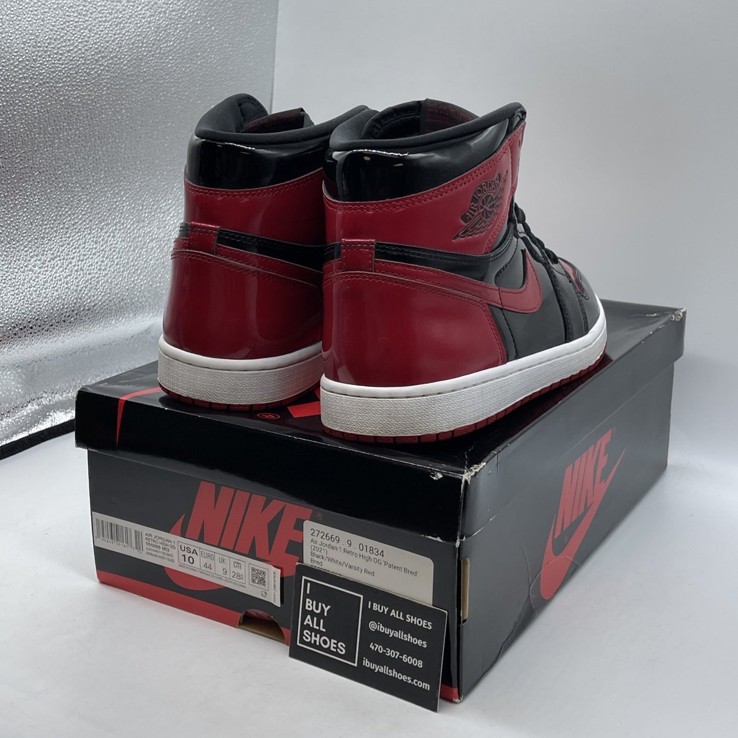 Size 10 - Jordan 1 Retro OG High Patent Bred Red Black Leather (555088-063)