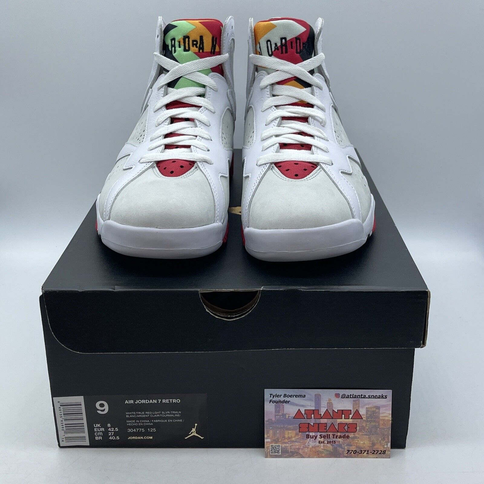 Size 9 - Air Jordan 7 Retro 2015 Hare White Red Green Suede (304775-125)