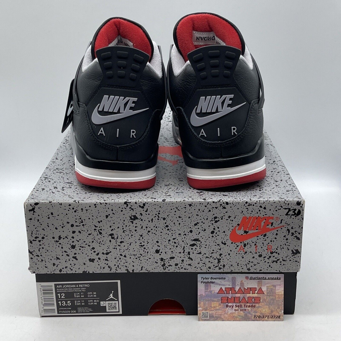 Size 12.5 - Air Jordan 4 Retro Bred Reimagined Black Leather Red (FV5029-006)